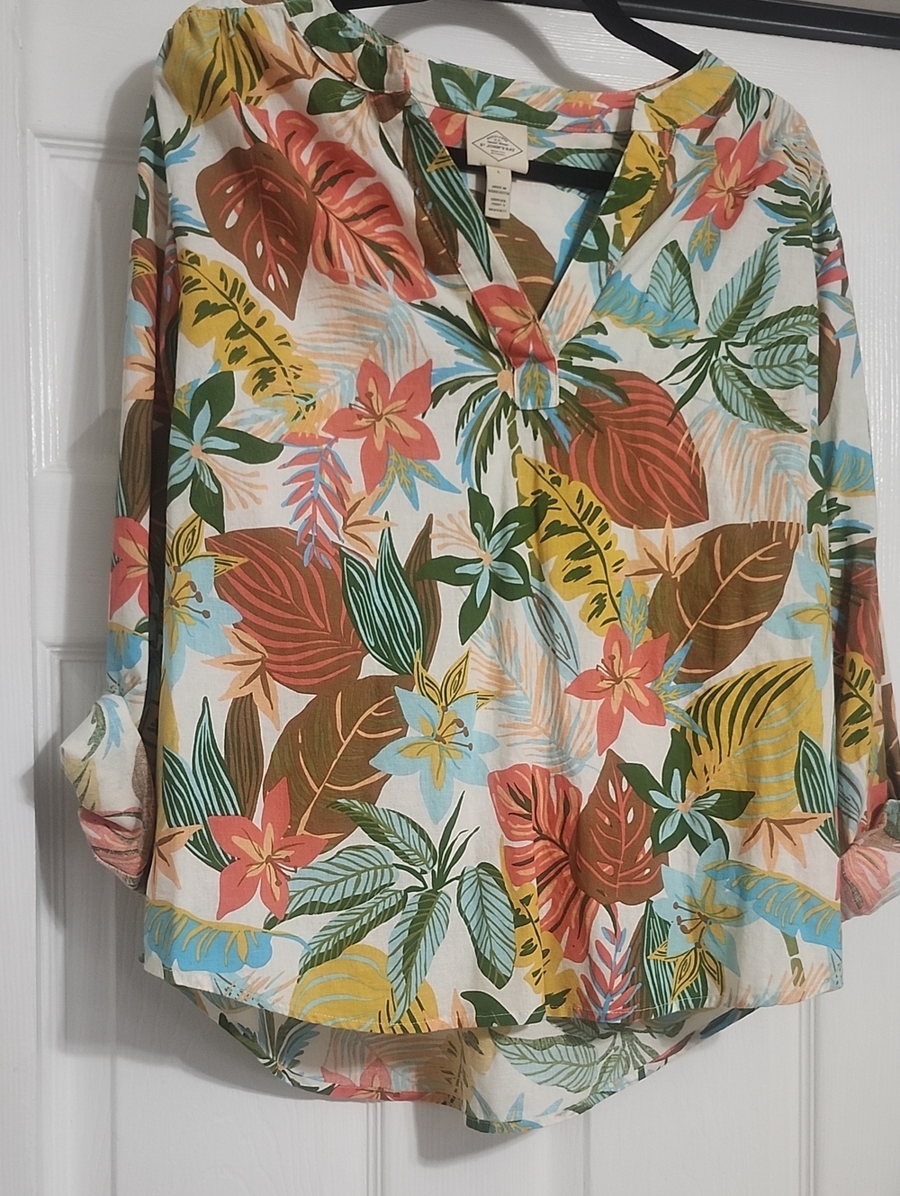 St. John's Bay Tropical Floral V-Neck Tunic - Multicolor